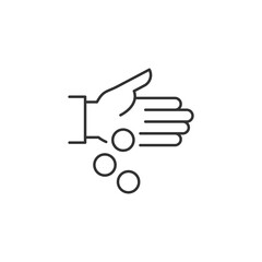 Hand Pouring Coins Related Vector Line Icon. Sign Isolated on the White Background. Editable Stroke EPS file. Vector illustration.