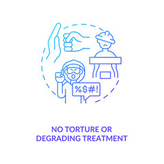 No torture or degrading treatment blue gradient concept icon. Stop violence against immigrant. Migrant worker rights idea thin line illustration. Vector isolated outline RGB color drawing