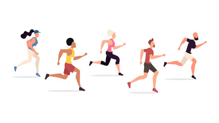 People are running a marathon. Athletes isolated on white background running race. Vector illustration