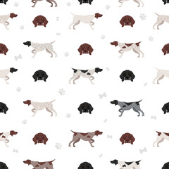 German shorthaired pointer seamless pattern. Different poses, coat colors set.