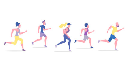 Fototapeta na wymiar People are running a marathon. Athletes isolated on white background running race. Vector illustration