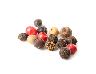 Mixed peppercorns on white background