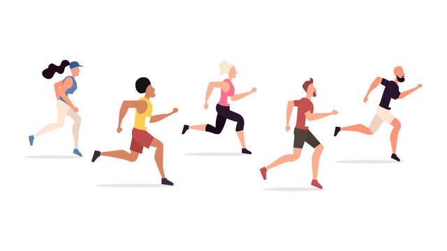 People are running a marathon. Athletes isolated on white background running race. Vector illustration