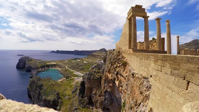 Lindos is the most impressive archaeological site on Rhodes. with the Lindos Acropolis rising dominantly on a steep cliff overlooking the sea, framed by mighty fortress walls.