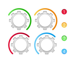 Gears with color line vector infographic elements set. Tutorial presentation template design. Data visualization with 4 steps. Process timeline chart collection. Icons pack for info workflow layout