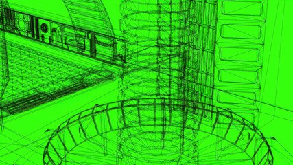 3d rendering - wire frame model of industrial buildings on green screen