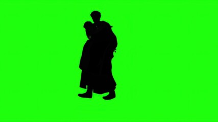 3d rendering  - silhouettes of piggy back ride  on green screen