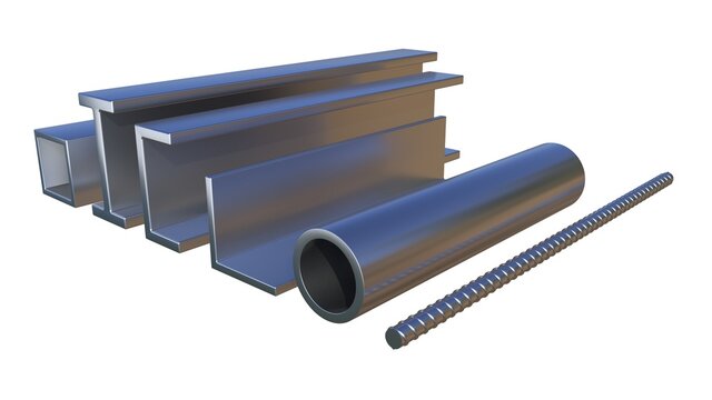 different metal profile, isolated computer generated industrial 3D rendering