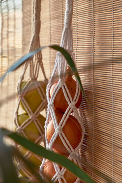 Macrame Fruit And Vegetable Bag. Hanging Basket. Zero Waste Produce Storage. Fruit Holder For Kitchen.