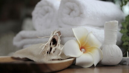 Spa accessories,Beautiful composition of spa , spa relax concept,  herbs for massage, beautiful sap...