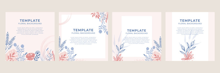 Abstract creative universal artistic templates with botanical wall art vector set. Tropical frame. Good for poster, card, invitation, flyer, cover, banner, placard, brochure and other graphic design