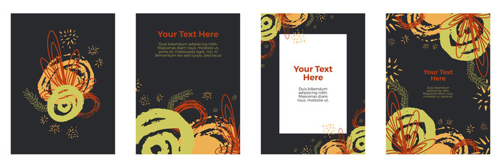 Abstract creative universal artistic templates with botanical wall art vector set. Tropical frame. Good for poster, card, invitation, flyer, cover, banner, placard, brochure and other graphic design
