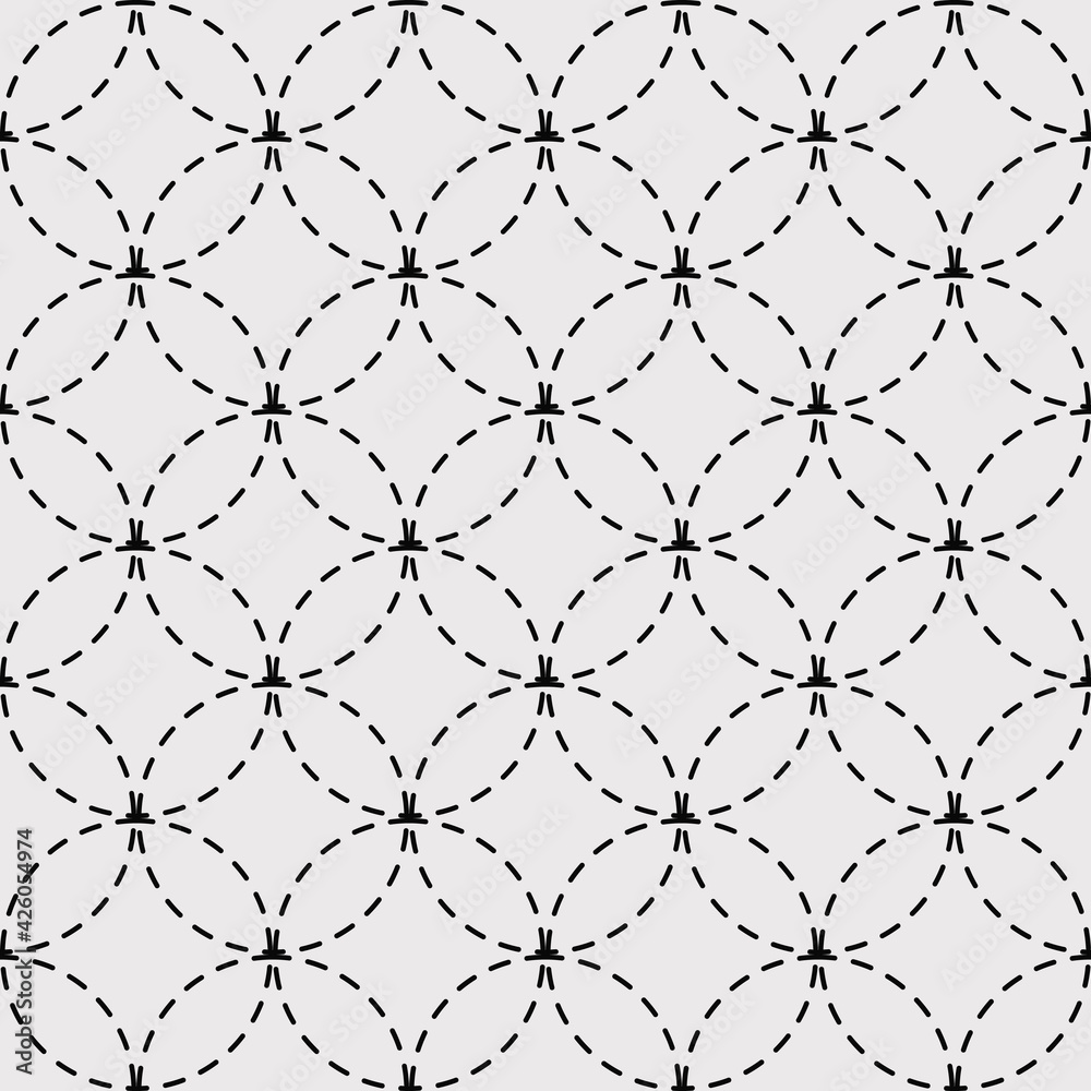 Poster Dashed circles ornament. Monochrome seamless vector pattern.