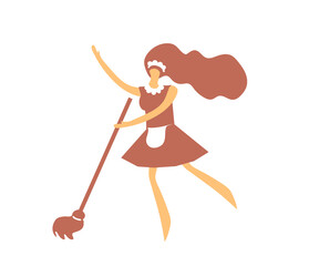 Cleaning lady with cleaning equipment. Cartoon. Vector illustration.