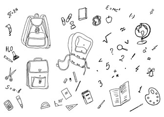 Vector illustration of doodle lines, school supplies set