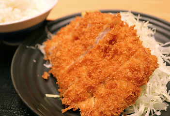 Plate of Pork Cutlet Called Tonkatsu, a Popular Japanese Style Western Dish