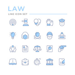 Set color line icons of law