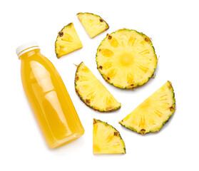 Bottle of fresh pineapple juice on white background