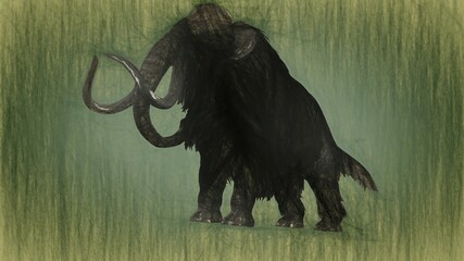 3D Rendering - Mammoth Attack Side on Green screen