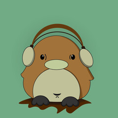 Cute Panda listing music with headset