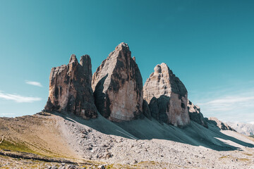Panoramic view of the Sexten Dolomites in Italy..View of the Three Peaks.
