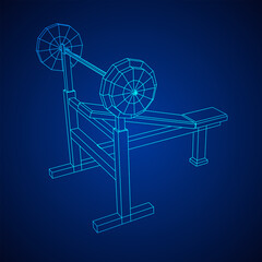 Barbell with weights. Gym equipment. Bodybuilding, powerlifting, fitness concept. Wireframe low poly mesh vector illustration.