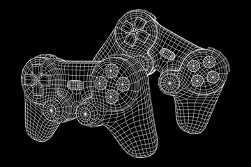 Game controller or gamepad for videogames. Wireframe low poly mesh vector illustration. © newb1