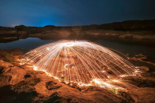 Stone View With Light At Sam Phan Bok, Ubon Ratchathani, Thailand