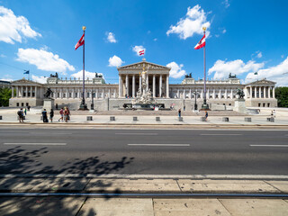 Austria, vienna, 2016, Jul, 10th Parliament with the Pallas Athene fountain, inner city, Vienna,...