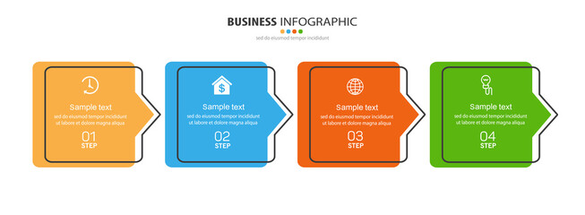 Infographic template with 4 options, workflow, process chart. Can be used for workflow layout, diagram, annual report, web design, steps or processes 