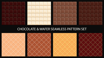 Chocolate bar and wafer seamless pattern set. Vector