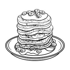 stock vector pancakes with blueberries hand drawn illustration