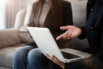 Business concept, Business man and business woman working and meeting with chart at office.