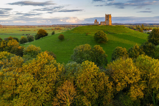 The ruins of St. Michael's Church on Burrow Mump in Somerset, England, United Kingdom