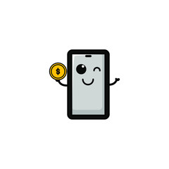 Cute Mobile Phone Cartoon Character Vector Illustration Design. Outline, Cute, Funny Style. Recomended For Children Book, Cover Book, And Other.