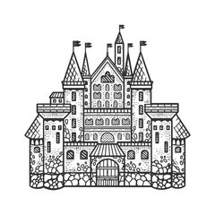 medieval castle sketch raster illustration