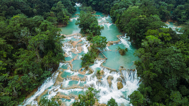 Aerial of Aguas Azules, Chiapas, Mexico