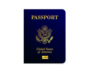 Naklejka premium United States passenger passport and vaccination certificate. Air travel concept. Tourism concept.