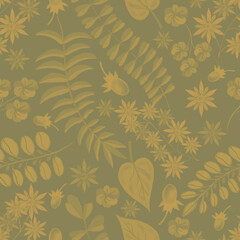 Flowers leaves patern seamless pattern wallpaper floral motif folk style hand drawn illustration blooming spring print textile vintage