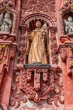 Beautiful facade of the Landa Mission, UNESCO World Heritage Site, Franciscan Missions in the Sierra Gorda of Queretaro, Landa de Matamoros, Queretaro, Mexico