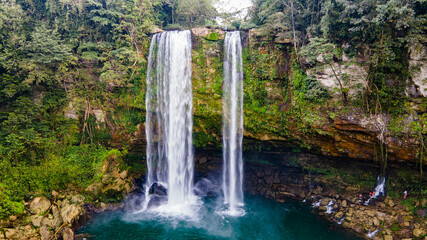 Aerial of Misol Ha waterfall, Chiapas, Mexico