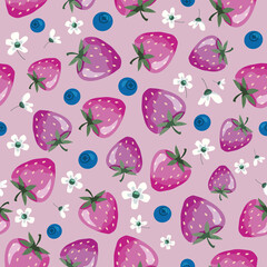 Strawberry summer seamless pattern. Festive background for textile, fabric, birthday wrapping paper. Vector