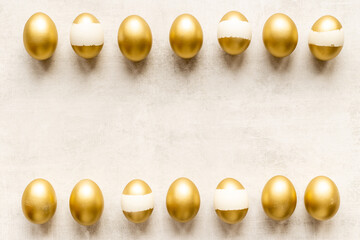 Golden eggs frame. Wealth and good luck concept. Easter decoration