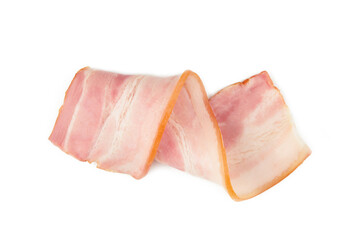 Fresh raw slice bacon isolated on white background. Roll of bacon