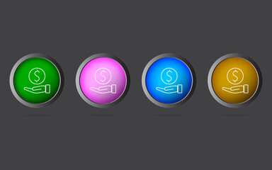 Very Useful Editable Save Money Line Icon on 4 Colored Buttons.
