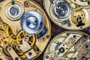 Fototapeta na wymiar Gears of vintage business golden clockwork mechanism, time management concept