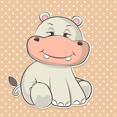Adorable cute cartoon hippopotamus baby. Vector illustration.