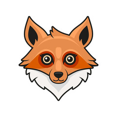 Cute Fox Face Cartoon Style on White Background. Vector