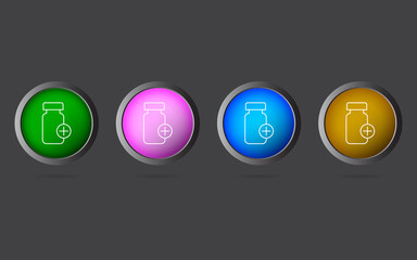 Very Useful Editable Drug Bottle Line Icon on 4 Colored Buttons.