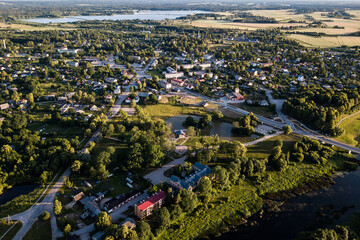 Aerial photo of Skrunda town, Latvia